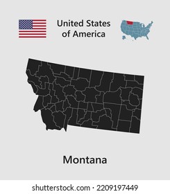 High detailed map state Montana. United states of America illustration divided on states. Vector template state Montana USA for your background, website, pattern, infographic