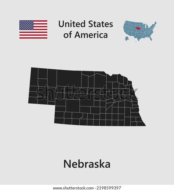 High detailed\
map state Nebraska. United states of America illustration divided\
on states. Vector template state Nebraska USA for your background,\
website, pattern,\
infographic