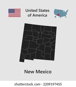High detailed map state New Mexico. United states of America illustration divided on states. Vector template state New Mexico USA for your background, website, pattern, infographic
