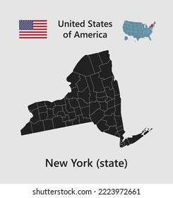 High detailed map state New York. United states of America illustration divided on states. Vector template state New York USA for your background, website, pattern, infographic