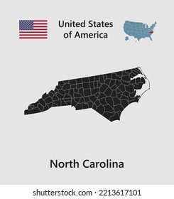 High detailed map state North Carolina. United states of America illustration divided on states. Vector template state North Carolina USA for your background, website, pattern, infographic