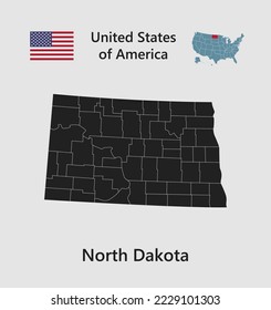 High detailed map state North Dakota. United states of America illustration divided on states. Vector template state North Dakota USA for your background, website, pattern, infographic