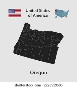 Estado del mapa detallado de Oregón. La ilustración de los Estados Unidos de América dividida en estados. Estado de plantilla de vectores Oregon USA para su fondo, sitio web, patrón, infografía
