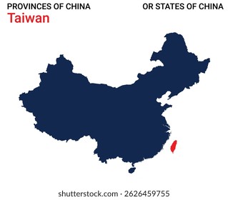 High detailed map of Taiwan vector illustration. Outline Taiwan province map on white background. China.