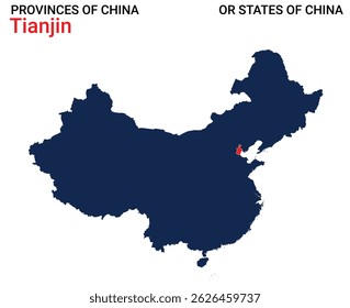 High detailed map of Tianjin vector illustration. Outline Tianjin province map on white background. China.