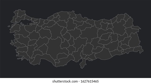 High detailed map of Turkey.  administrative map of Turkey. Detailed map showing the cities.