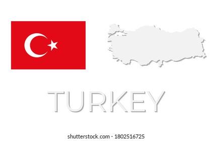 High Detailed Map of Turkey With Flag isolated on white background