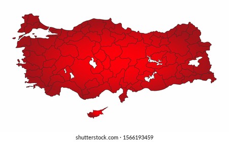 High detailed map of Turkey. Map with red gradient effect.