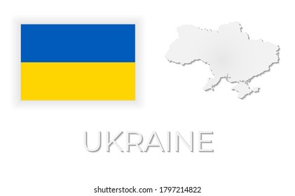 Mapa detallado de Ucrania con bandera aislada en fondo blanco