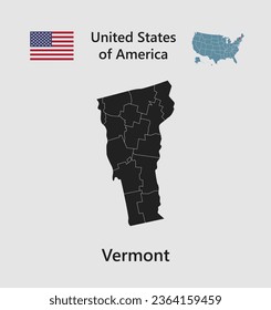 High detailed map Vermont, country United States of America illustration. Vector template Vermont, map US state for your background, website, pattern, infographic, education