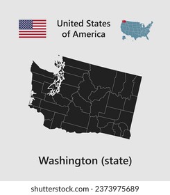 High detailed map Washington, country United States of America illustration. Vector template Washington, map US state for your background, website, pattern, infographic, education