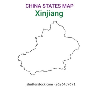 Mapa detalhado da ilustração do vetor de Xinjiang. Contornar mapa da província de Xinjiang em fundo branco. China.
