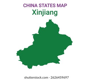 Mapa detalhado da ilustração do vetor de Xinjiang. Contornar mapa da província de Xinjiang em fundo branco. China.