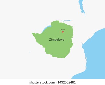High Detailed Map of Zimbabwe and Capital is a fully layered. Vector illustration eps 10.