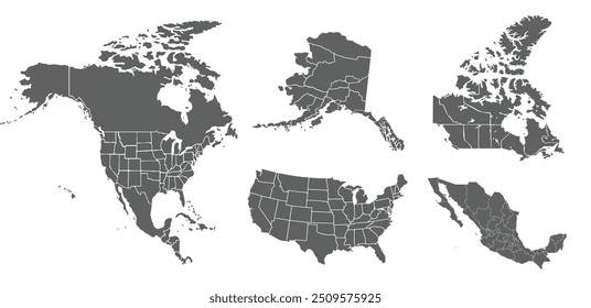 High detailed maps of America.United States, Canada ,Mexico.