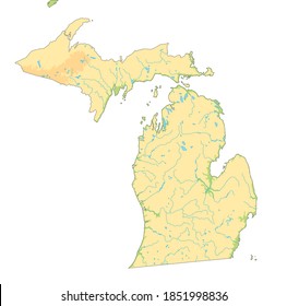 High detailed Michigan physical map.