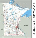 High detailed Minnesota road map with labeling.