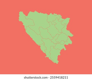 High Detailed Mint Coral Color Map of Bosnia Herzegovina on Coral isolated background, Vector Illustration EPS 10