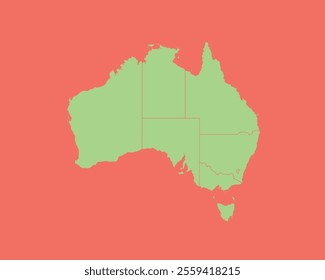 High Detailed Mint Coral Color Map of Australia on Coral isolated background, Vector Illustration EPS 10