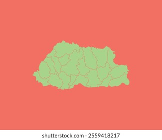 High Detailed Mint Coral Color Map of Bhutan on Coral isolated background, Vector Illustration EPS 10