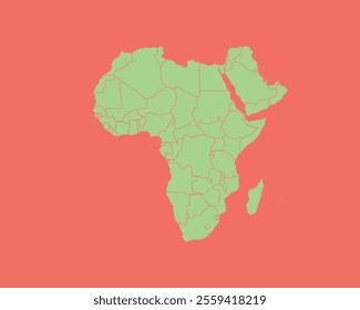 High Detailed Mint Coral Color Map of Africa on Coral isolated background, Vector Illustration EPS 10