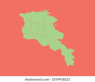 High Detailed Mint Coral Color Map of Armenia on Coral isolated background, Vector Illustration EPS 10