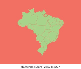 High Detailed Mint Coral Color Map of Brazil on Coral isolated background, Vector Illustration EPS 10