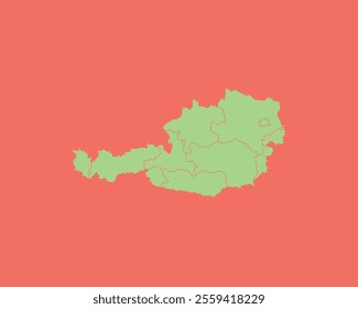 High Detailed Mint Coral Color Map of Austria on Coral isolated background, Vector Illustration EPS 10