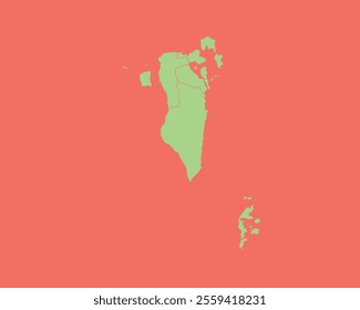 High Detailed Mint Coral Color Map of Bahrain on Coral isolated background, Vector Illustration EPS 10