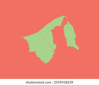 High Detailed Mint Coral Color Map of Brunie Darussalam on Coral isolated background, Vector Illustration EPS 10