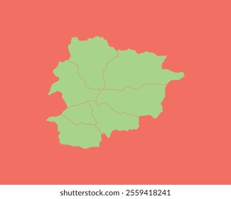 High Detailed Mint Coral Color Map of Andorra on Coral isolated background, Vector Illustration EPS 10