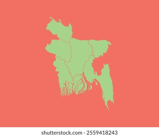 High Detailed Mint Coral Color Map of Bangladesh on Coral isolated background, Vector Illustration EPS 10