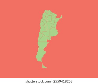 High Detailed Mint Coral Color Map of Argentina on Coral isolated background, Vector Illustration EPS 10