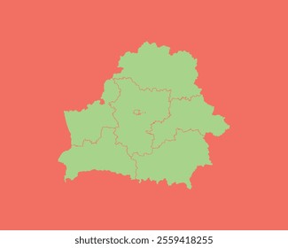 High Detailed Mint Coral Color Map of Belarus on Coral isolated background, Vector Illustration EPS 10