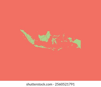 High Detailed Mint Coral Color Map of Indonesia on Coral isolated background, Vector Illustration EPS 10