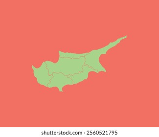 High Detailed Mint Coral Color Map of Cyprus on Coral isolated background, Vector Illustration EPS 10