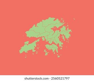 High Detailed Mint Coral Color Map of Hong Kong on Coral isolated background, Vector Illustration EPS 10