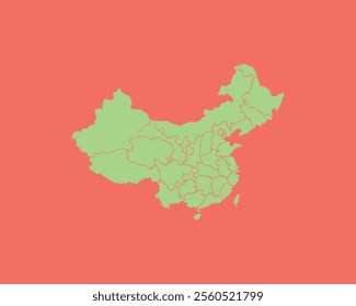 High Detailed Mint Coral Color Map of China on Coral isolated background, Vector Illustration EPS 10