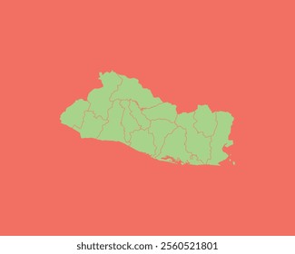 High Detailed Mint Coral Color Map of El Salvador on Coral isolated background, Vector Illustration EPS 10