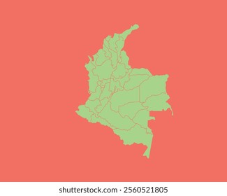 High Detailed Mint Coral Color Map of Colombia on Coral isolated background, Vector Illustration EPS 10