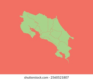 High Detailed Mint Coral Color Map of Costa Rica on Coral isolated background, Vector Illustration EPS 10