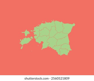 High Detailed Mint Coral Color Map of Estonia on Coral isolated background, Vector Illustration EPS 10