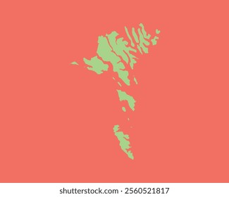 High Detailed Mint Coral Color Map of Faroe Island on Coral isolated background, Vector Illustration EPS 10