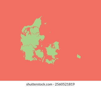 High Detailed Mint Coral Color Map of Denmark on Coral isolated background, Vector Illustration EPS 10