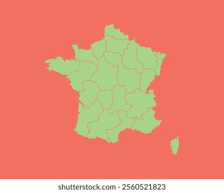 High Detailed Mint Coral Color Map of France on Coral isolated background, Vector Illustration EPS 10