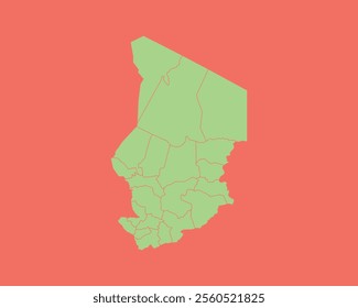 High Detailed Mint Coral Color Map of Chad on Coral isolated background, Vector Illustration EPS 10