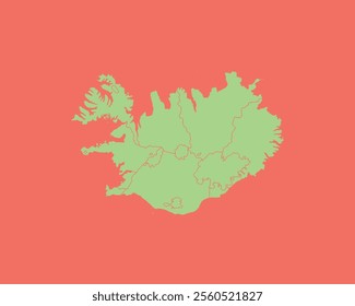 High Detailed Mint Coral Color Map of Iceland on Coral isolated background, Vector Illustration EPS 10