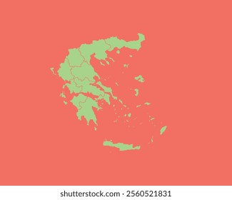 High Detailed Mint Coral Color Map of Greece on Coral isolated background, Vector Illustration EPS 10