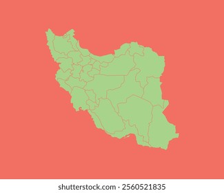 High Detailed Mint Coral Color Map of Iran on Coral isolated background, Vector Illustration EPS 10