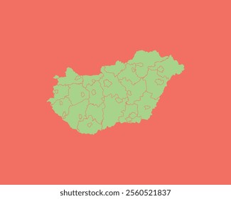 High Detailed Mint Coral Color Map of Hungary on Coral isolated background, Vector Illustration EPS 10